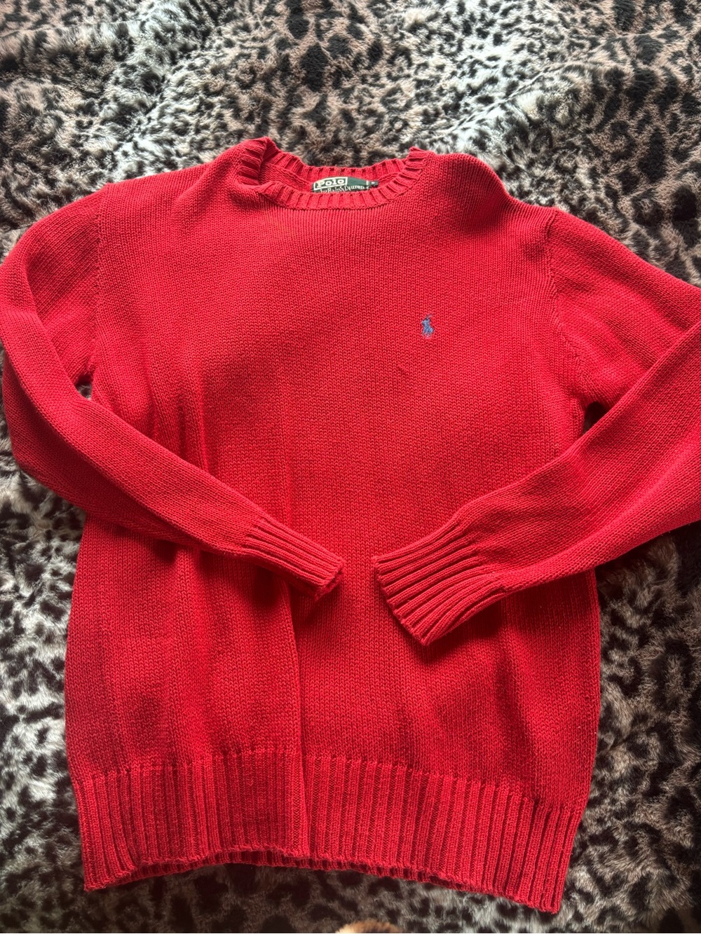 Polo by Ralph Lauren Bright Red Crewneck Sweater with Blue Pony